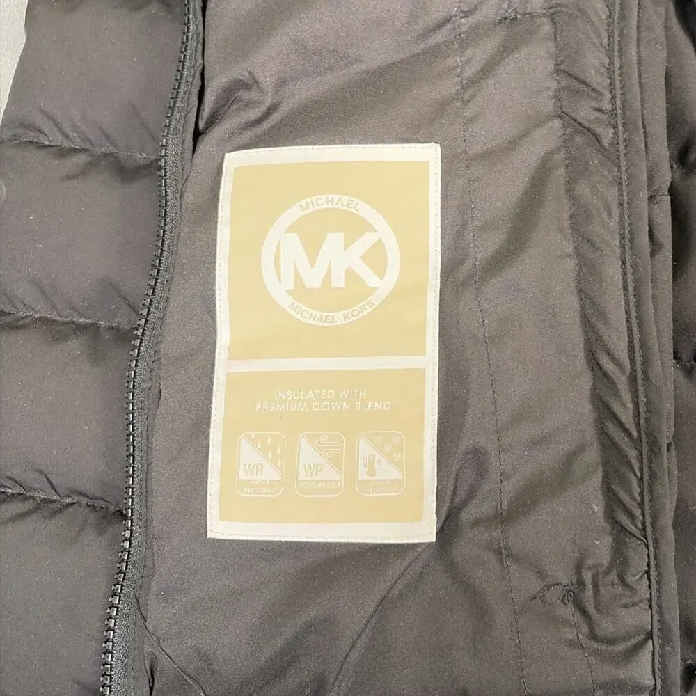 MICHAEL KORS Quilted Hooded Down Puffer Jacket Coat Size Medium Black Charity
